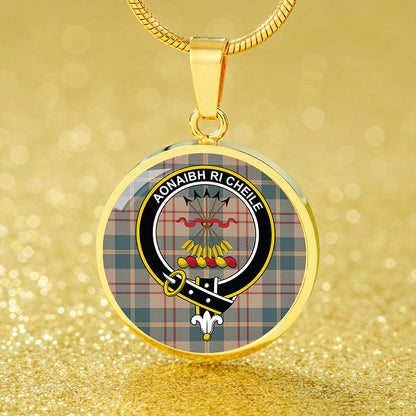 Cameron Hunting Weathered 2 Tartan Crest Circle Necklace