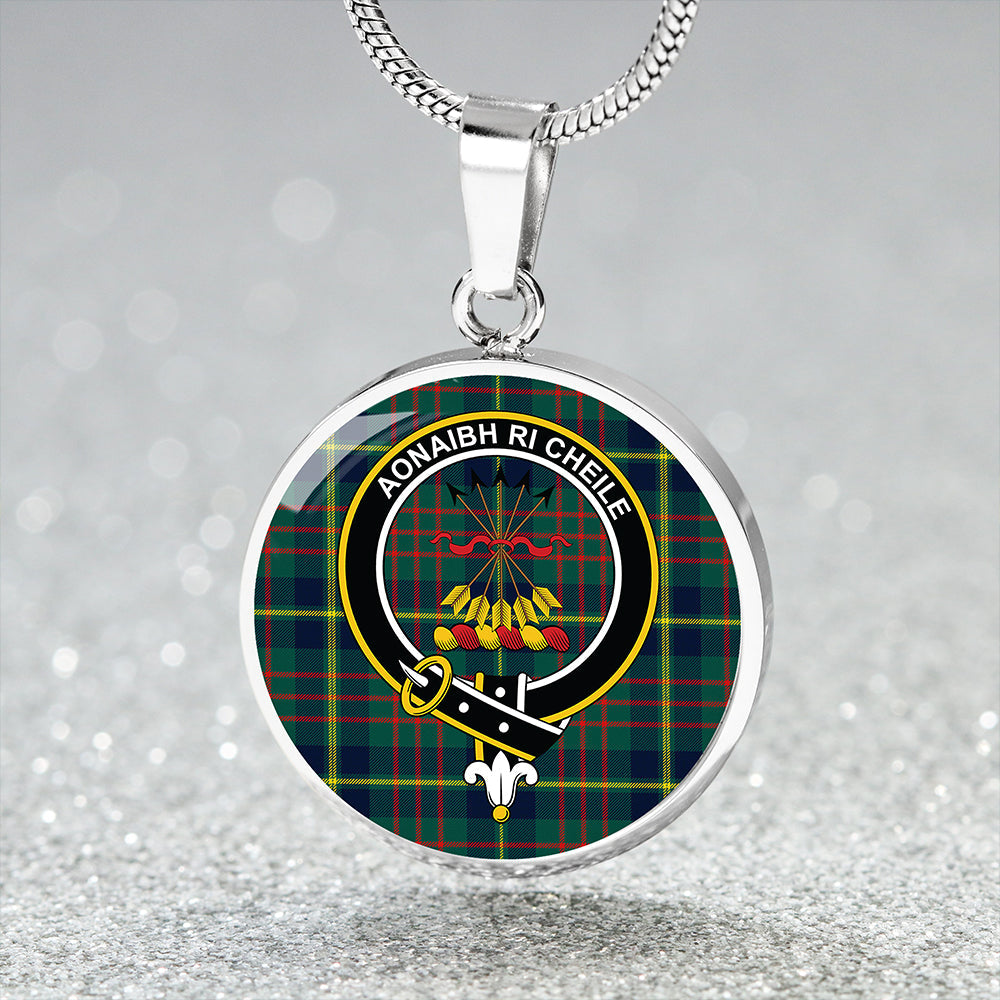 Cameron of Lochiel Hunting Modern 2 Tartan Crest Circle Necklace