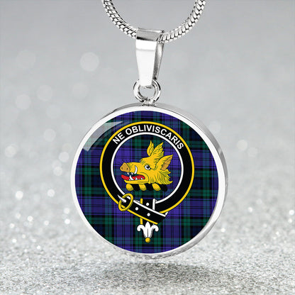 Campbell 42nd Dress Balhousie Modern 2 Tartan Crest Circle Necklace