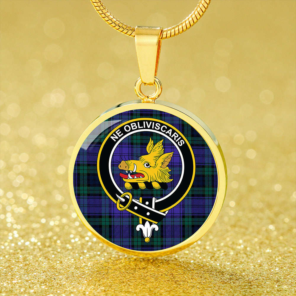 Campbell 42nd Dress Balhousie Modern 2 Tartan Crest Circle Necklace