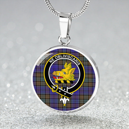 Campbell 42nd Dress Balhousie Weathered 2 Tartan Crest Circle Necklace