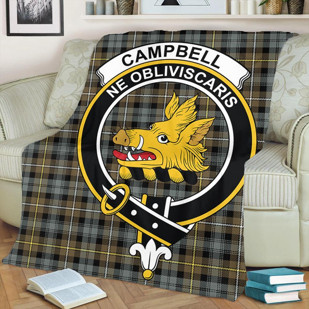 Campbell Argyll Weathered Tartan Crest Premium Blanket