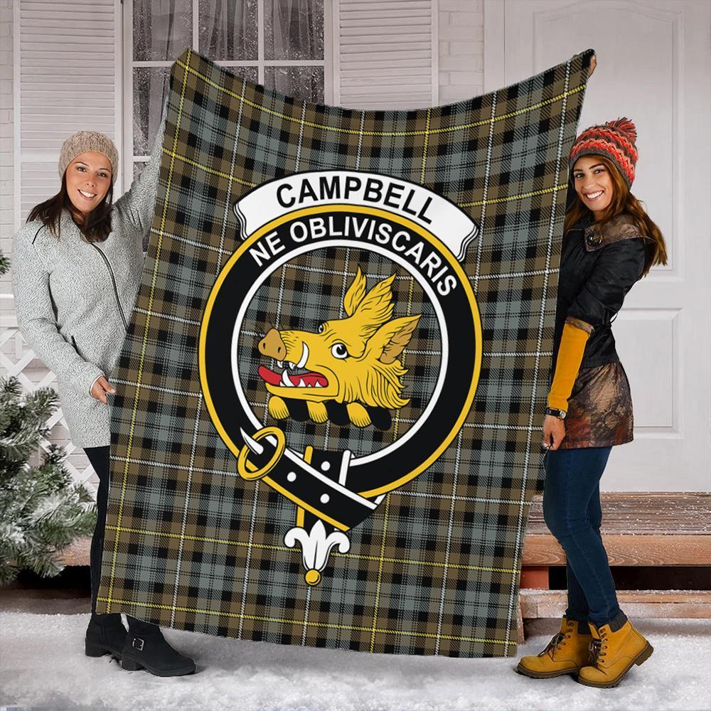 Campbell Argyll Weathered Tartan Crest Premium Blanket