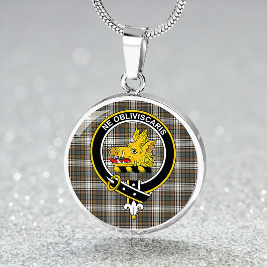 Campbell Dress Weathered 2 Tartan Crest Circle Necklace