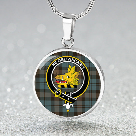 Campbell of Glenlyon Weathered 2 Tartan Crest Circle Necklace