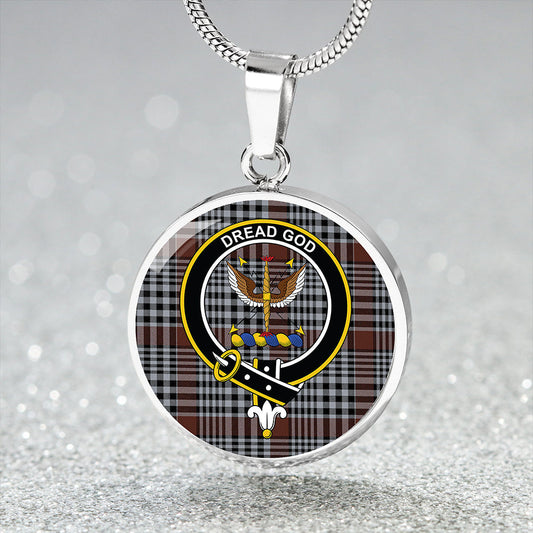 Carnegie Check Modern Tartan Crest Circle Necklace