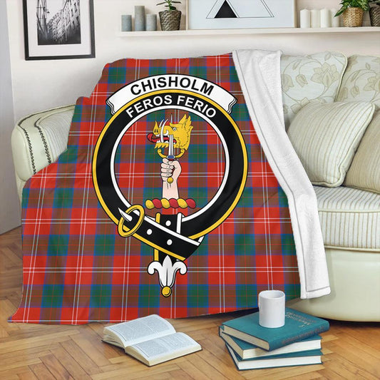 Chisholm Ancient Tartan Crest Premium Blanket