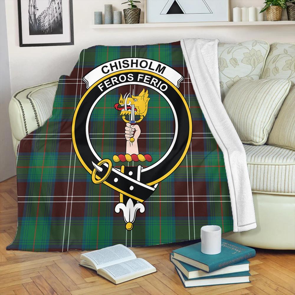 Chisholm Hunting Ancient Tartan Crest Premium Blanket