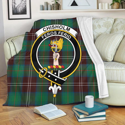 Chisholm Hunting Ancient Tartan Crest Premium Blanket