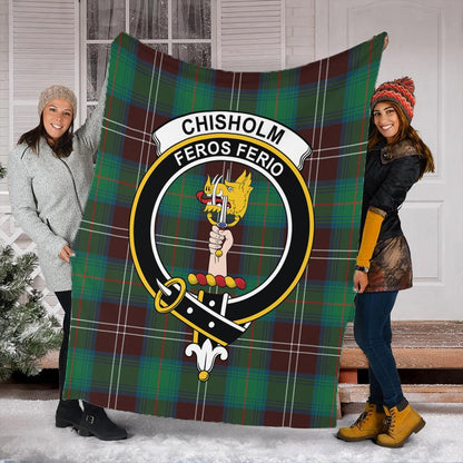 Chisholm Hunting Ancient Tartan Crest Premium Blanket