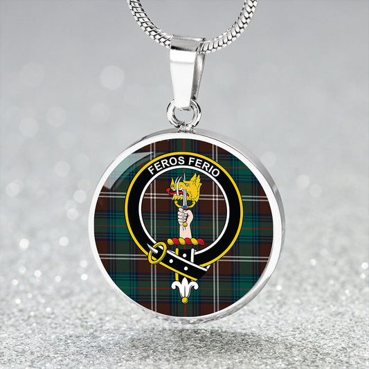 Chisholm Hunting Modern Tartan Crest Circle Necklace