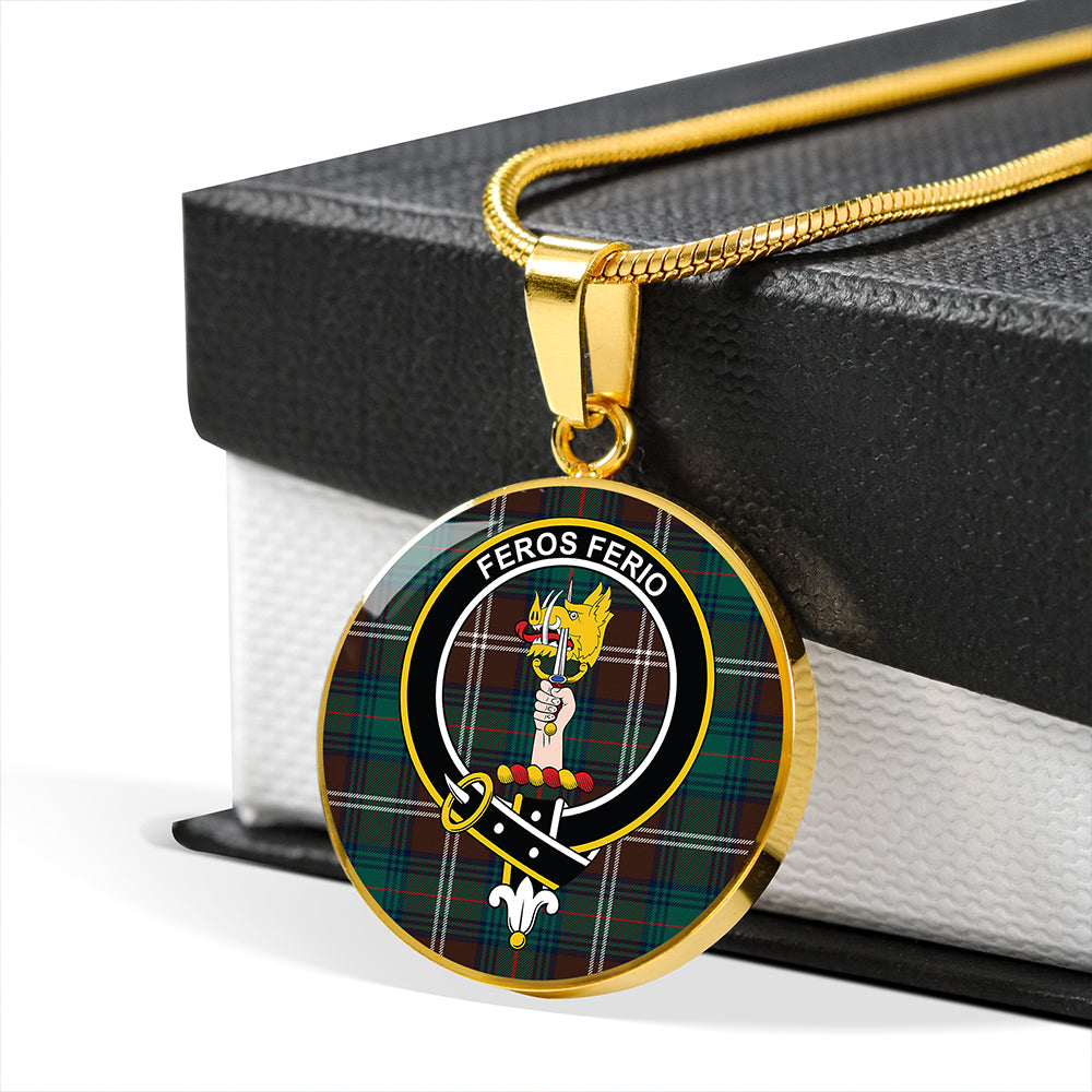 Chisholm Hunting Modern Tartan Crest Circle Necklace