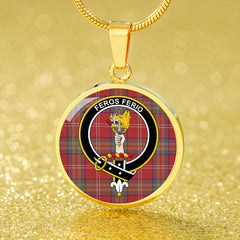 Chisholm of Strathglass Weathered Tartan Crest Circle Necklace