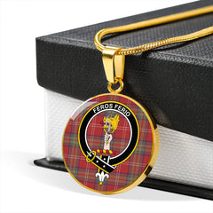 Chisholm of Strathglass Weathered Tartan Crest Circle Necklace