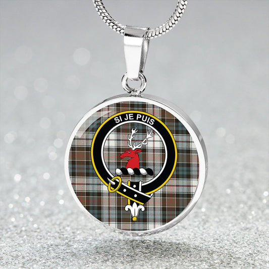 Colquhoun Dress Weathered Tartan Crest Circle Necklace