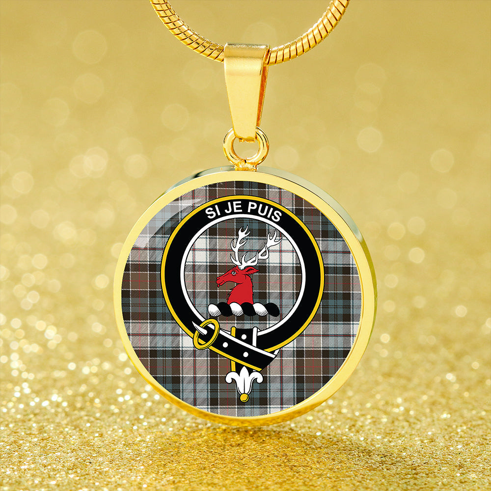 Colquhoun Dress Weathered Tartan Crest Circle Necklace