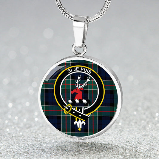 Colquhoun Modern Tartan Crest Circle Necklace