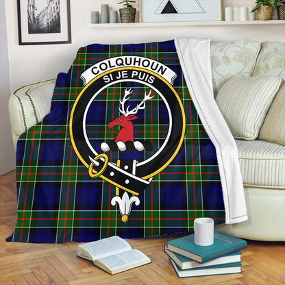 Colquhoun Modern Tartan Crest Premium Blanket