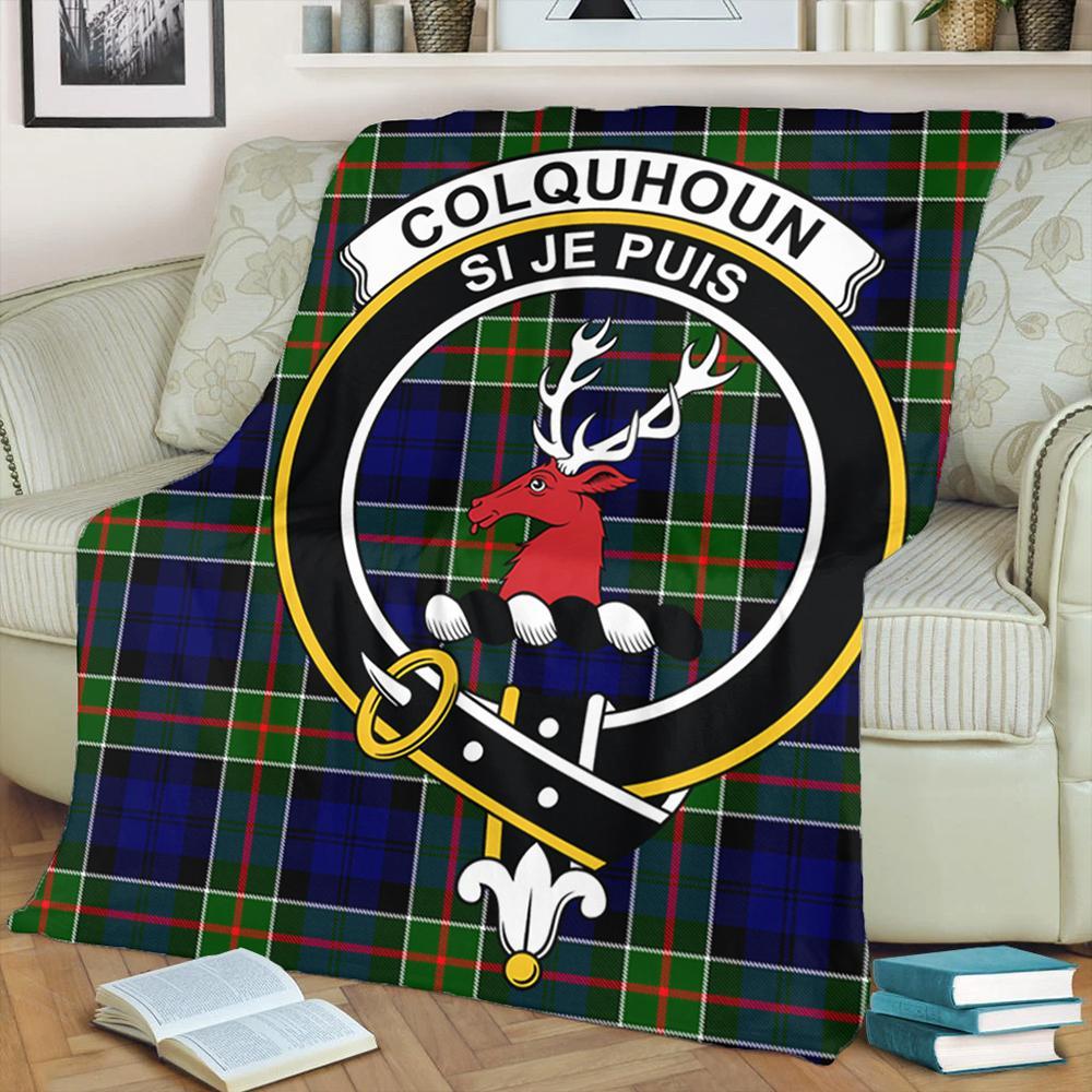 Colquhoun Modern Tartan Crest Premium Blanket