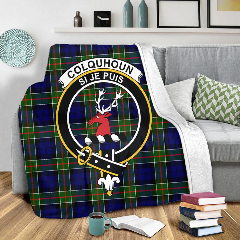 Colquhoun Modern Tartan Crest Premium Blanket