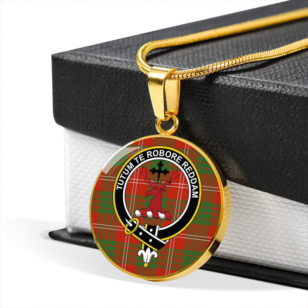 Crawford Red Ancient Tartan Crest Circle Necklace