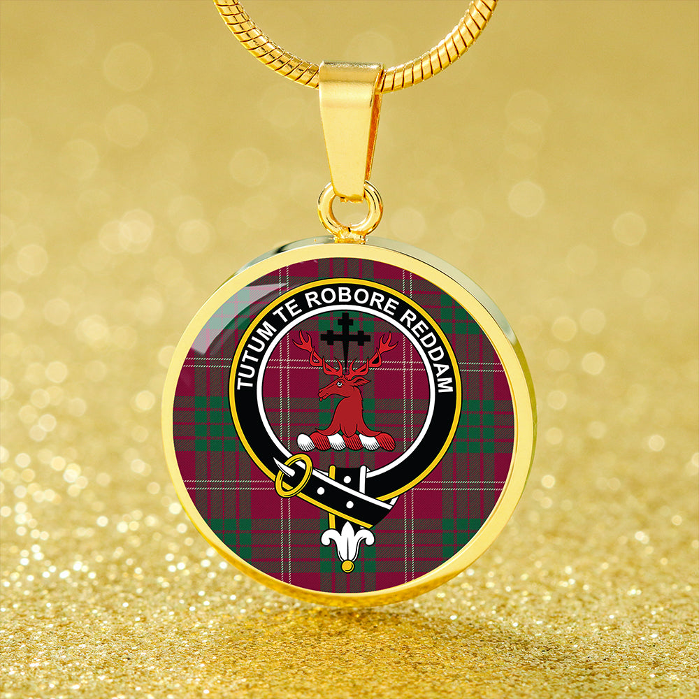 Crawford Red Modern Tartan Crest Circle Necklace