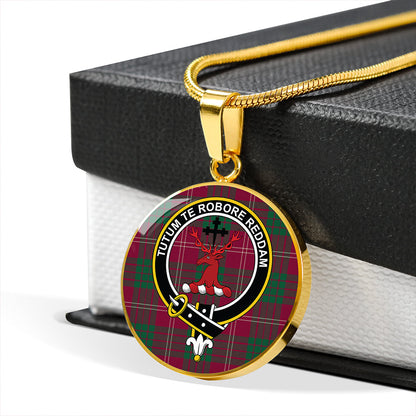 Crawford Red Modern Tartan Crest Circle Necklace