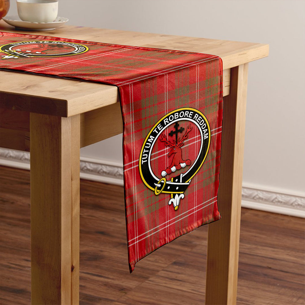 Crawford Red Weathered Tartan Crest Table Runner