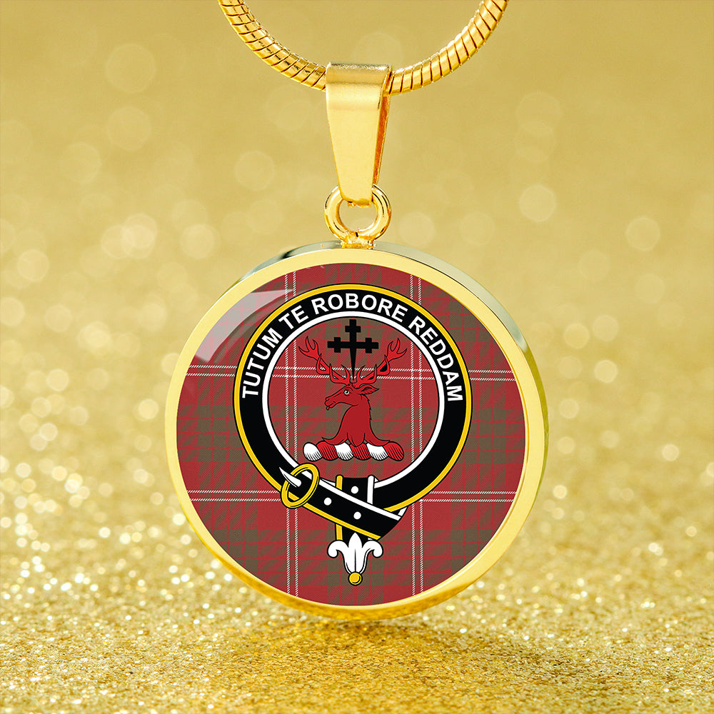 Crawford Red Weathered Tartan Crest Circle Necklace