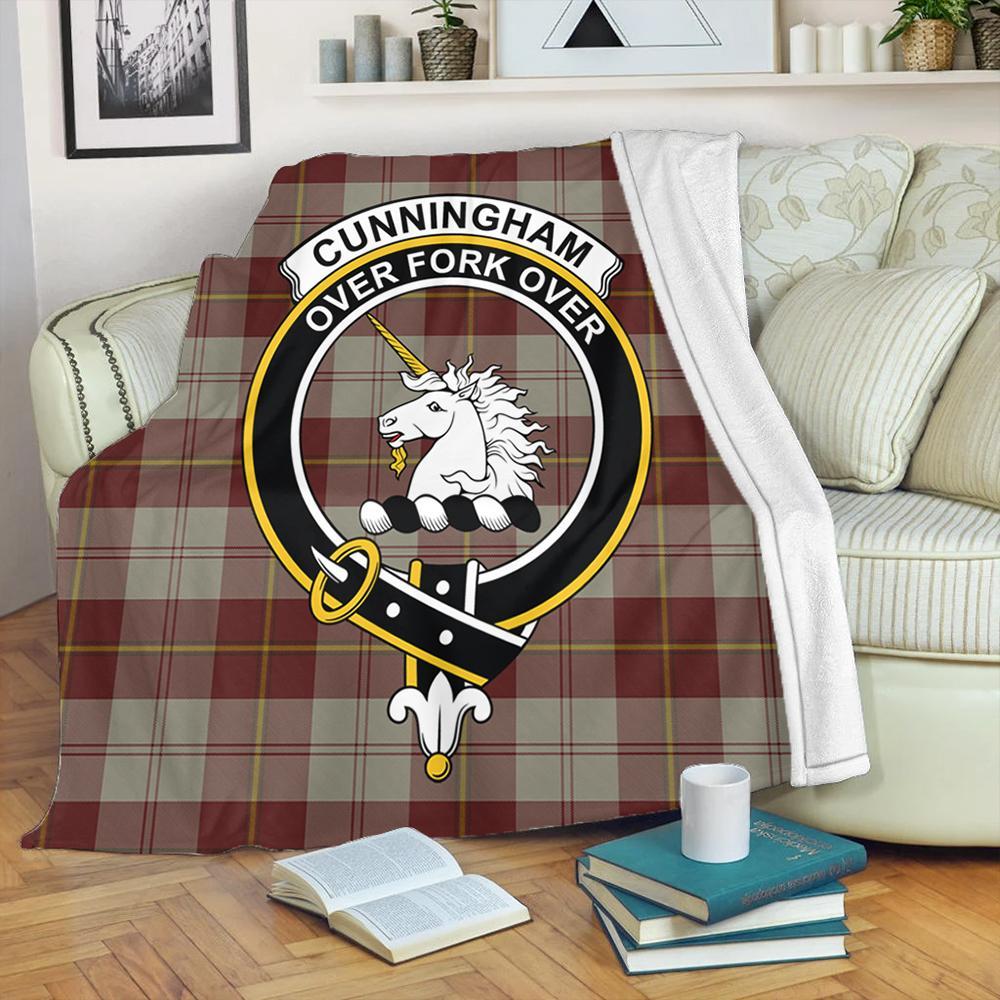 Cunningham Burgundy Dancers Tartan Crest Premium Blanket