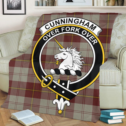 Cunningham Burgundy Dancers Tartan Crest Premium Blanket