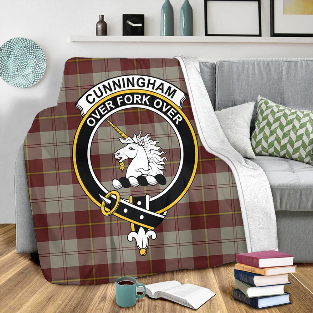 Cunningham Burgundy Dancers Tartan Crest Premium Blanket