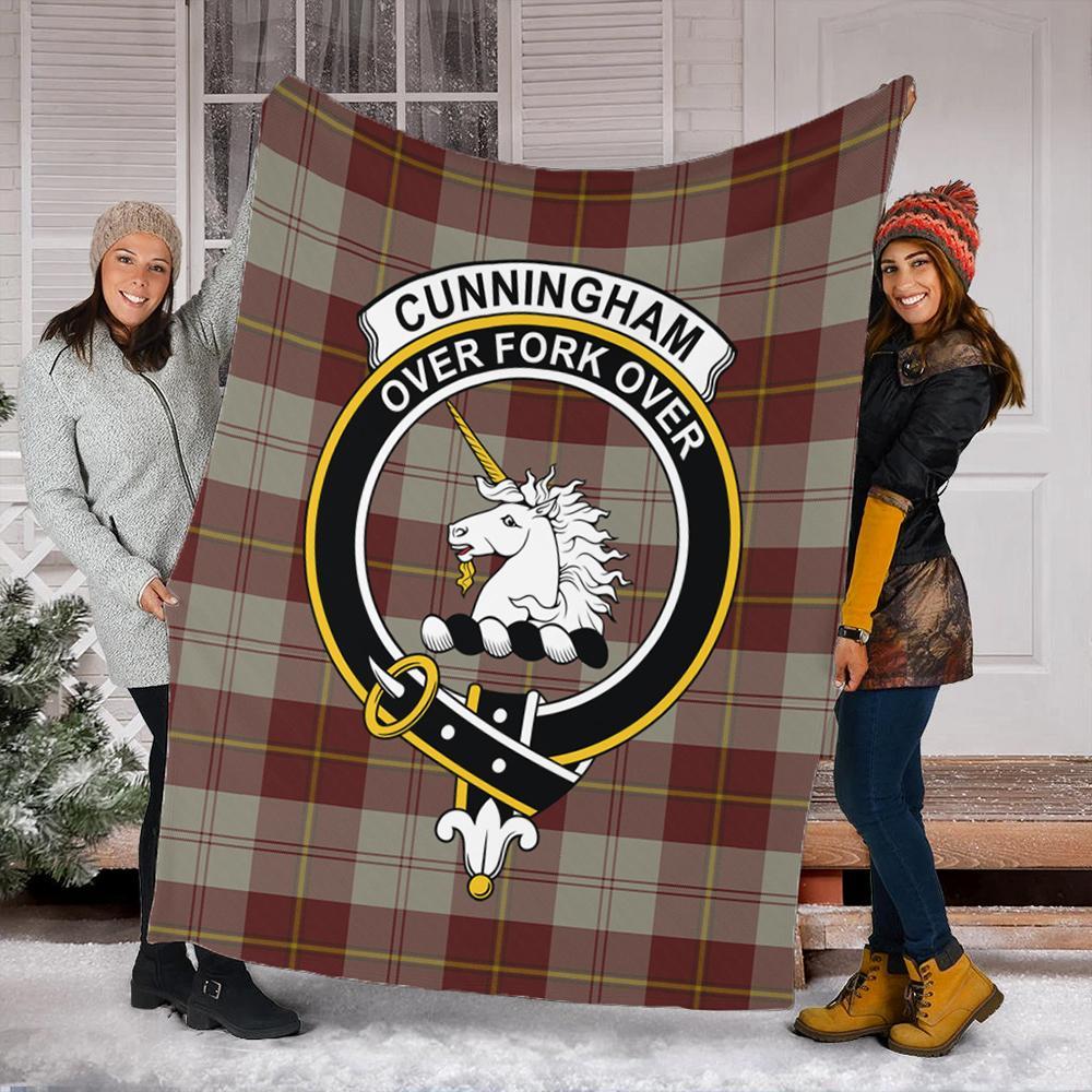 Cunningham Burgundy Dancers Tartan Crest Premium Blanket