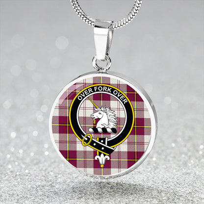 Cunningham Dress Burgundy Tartan Crest Circle Necklace