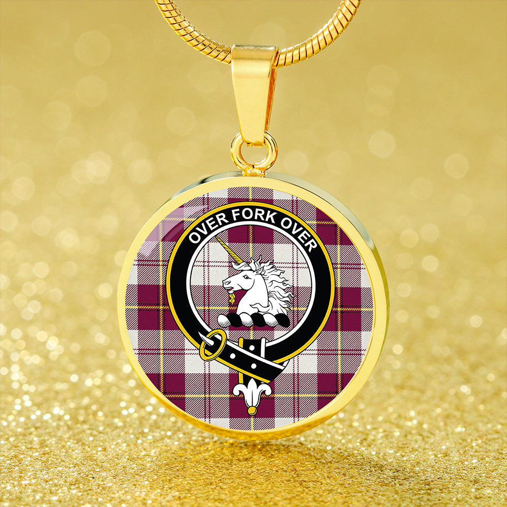 Cunningham Dress Burgundy Tartan Crest Circle Necklace