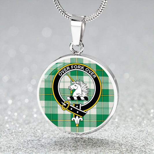 Cunningham Dress Green Tartan Crest Circle Necklace