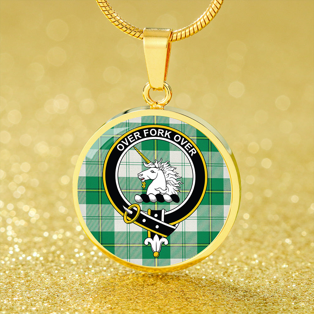 Cunningham Dress Green Tartan Crest Circle Necklace