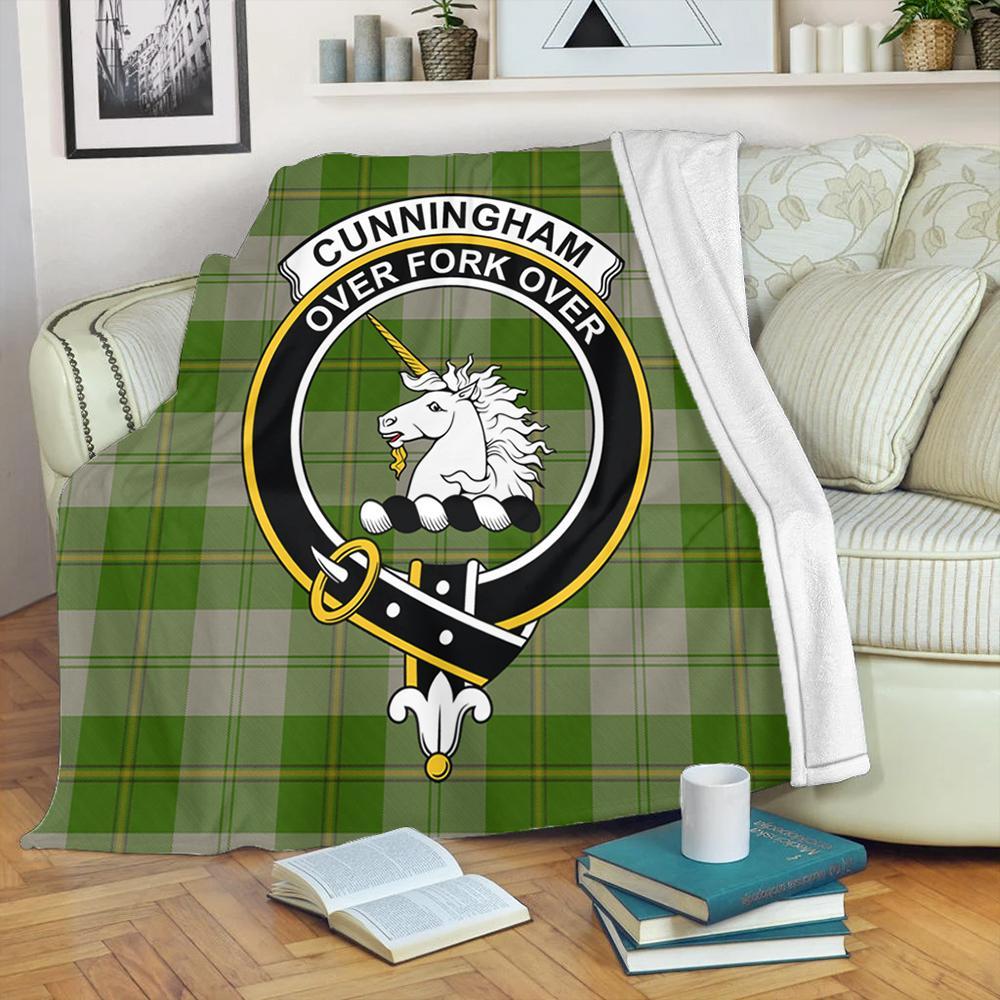 Cunningham Dress Green Dancers Tartan Crest Premium Blanket