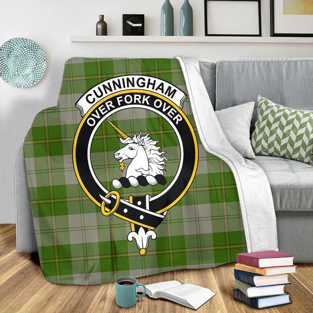 Cunningham Dress Green Dancers Tartan Crest Premium Blanket