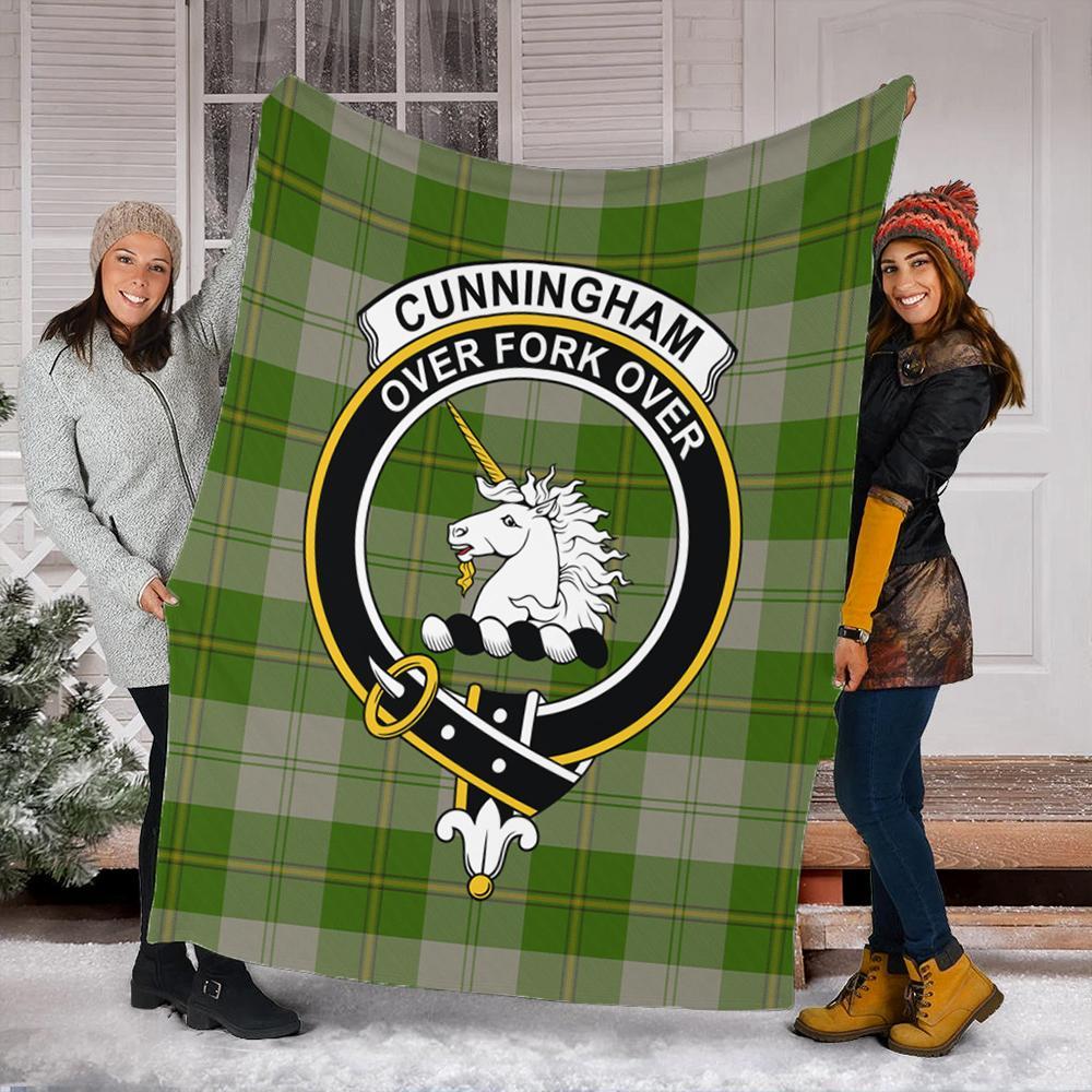 Cunningham Dress Green Dancers Tartan Crest Premium Blanket