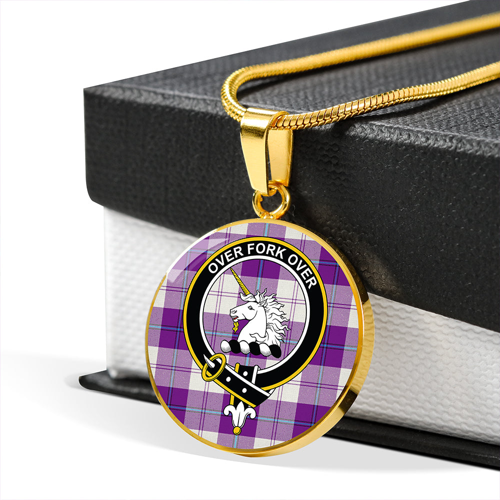 Cunningham Dress Purple Tartan Crest Circle Necklace