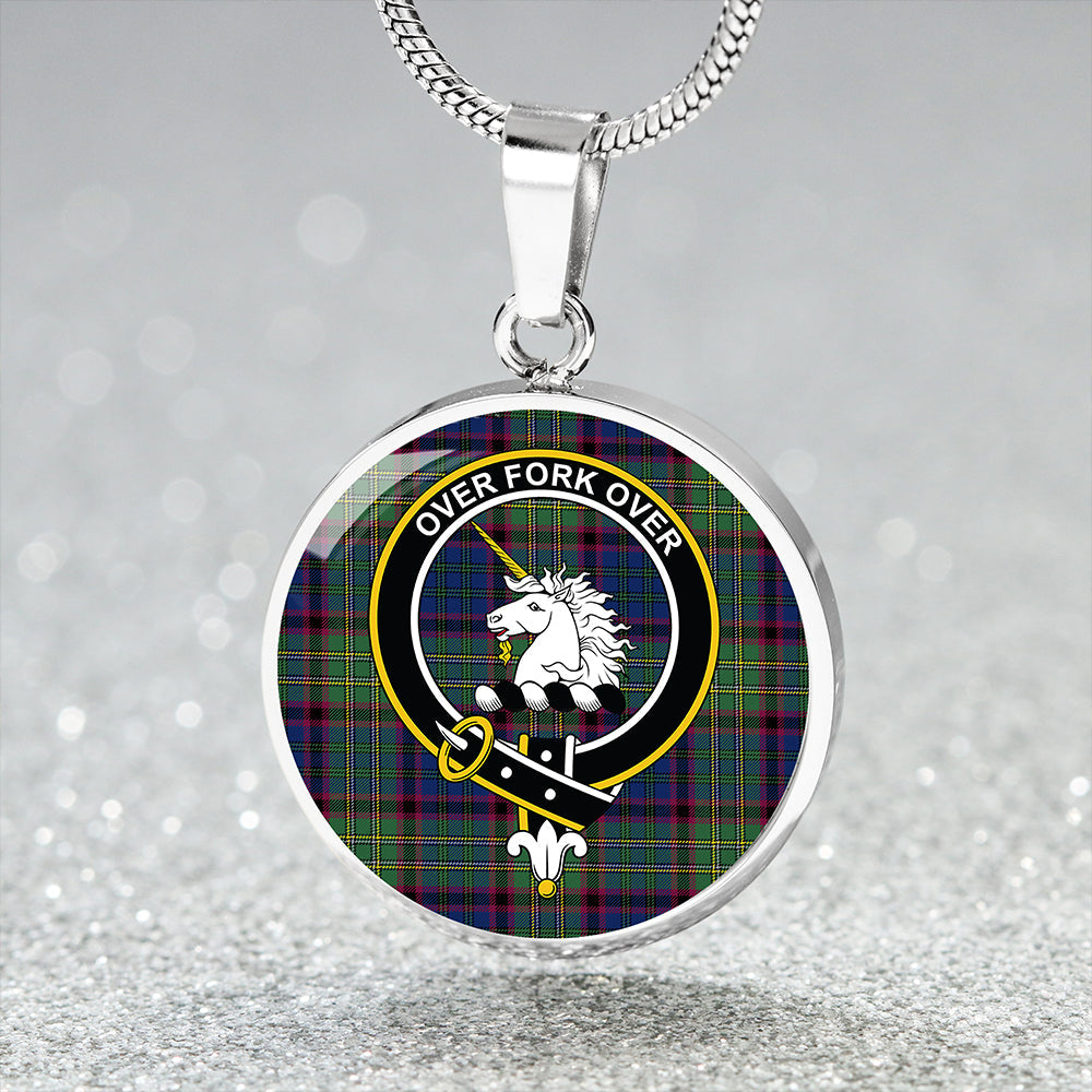 Cunningham Hunting Modern Tartan Crest Circle Necklace