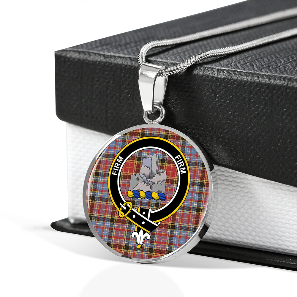 Dalrymple of Castleton Weathered Tartan Crest Circle Necklace