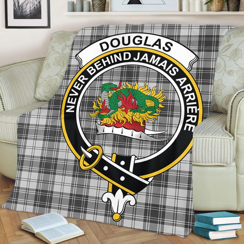 Douglas Grey Modern Tartan Crest Premium Blanket