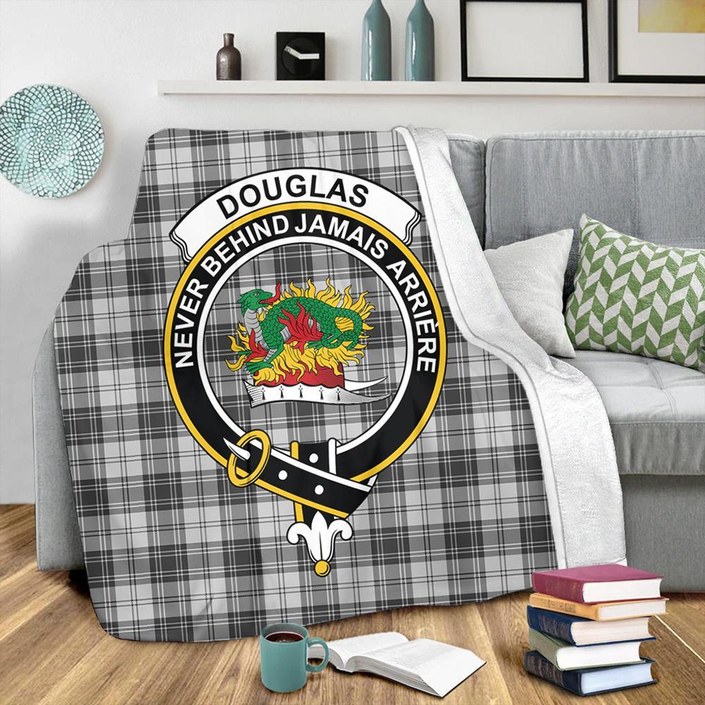 Douglas Grey Modern Tartan Crest Premium Blanket