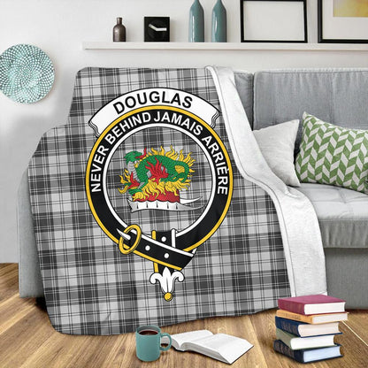 Douglas Grey Modern Tartan Crest Premium Blanket