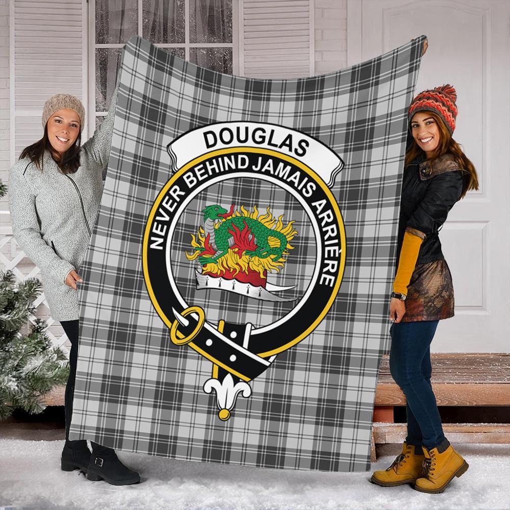 Douglas Grey Modern Tartan Crest Premium Blanket