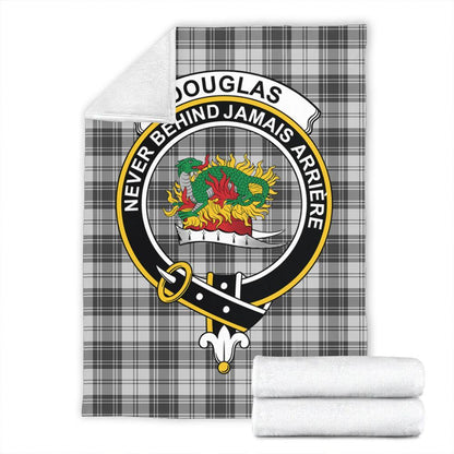 Douglas Grey Modern Tartan Crest Premium Blanket