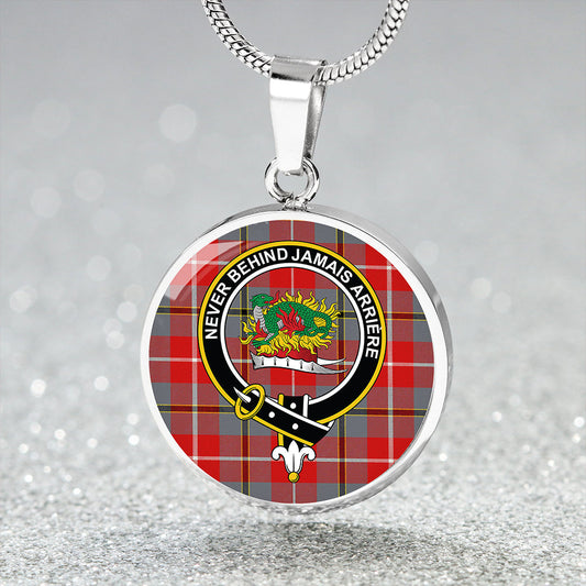 Douglas Red Modern Tartan Crest Circle Necklace