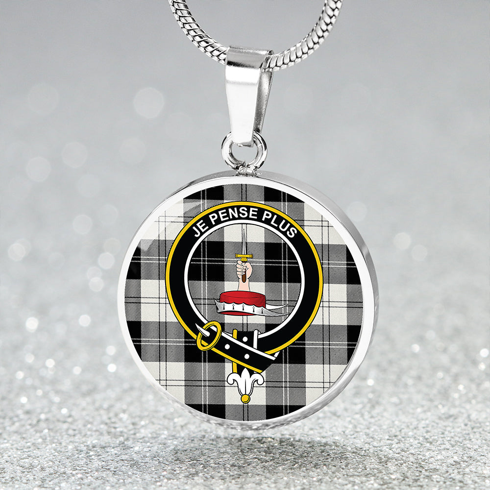 Erskine Black & White Tartan Crest Circle Necklace